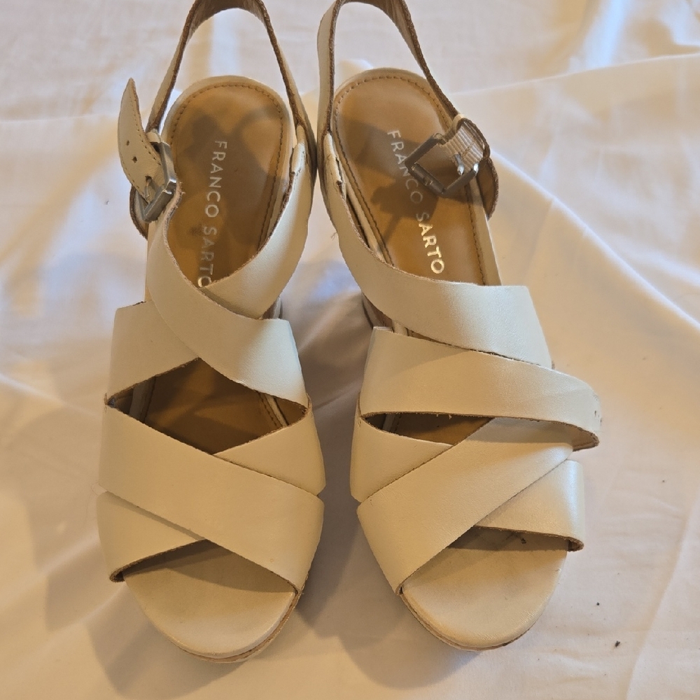 Franco Sarto Women's Tan Strappy Wedge Sandals